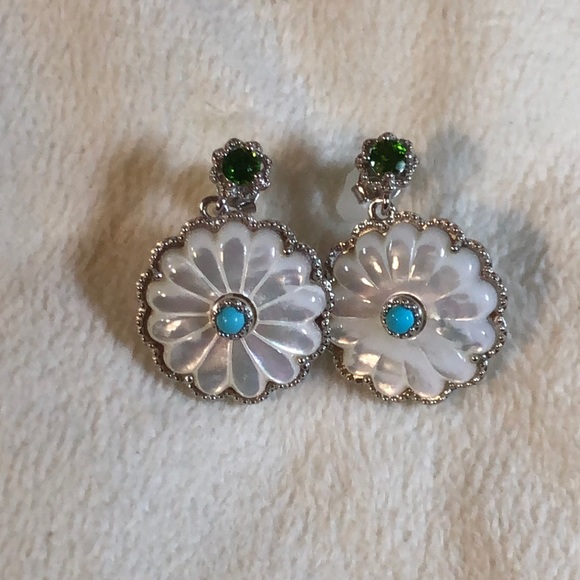 Stunning Mother of Pearl, Sleeping Beauty Turquoise, Chrome Diopside Earrings - Picture 1 of 4